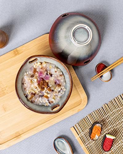 Henxfen chumbo em cerâmica japonesa ramen tigelas conjunto de 2 - tigelas de sopa profundas com colheres, pauzinhos e suporte, 20 onças de servir pratos para pho, macarrão udon, cereal - vermelho reativo