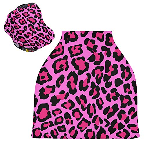 Yyzzh rosa estampa de leopardo rosa Jaguar de ponta selvagem, desenho da vida selvagem, capa de assento de carro de bebê elástico cobertura de enfermagem do dossel infantil Tampa de amamentação Tampa de inverno à prova de vento respirável para meninos meninas