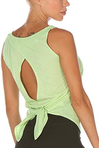 Tampa de treino de traseira da IcyZone Open para mulheres - Exercício ativo de ioga atlética Tops de camisas de ginástica