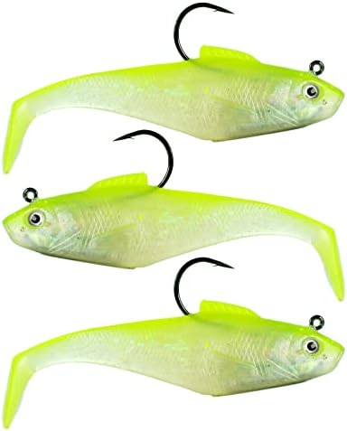 DMSHARK Pragged Head Paddle Tail Lures Swim Shad 3pcs 4 1 oz de plástico macio para água doce e água salgada