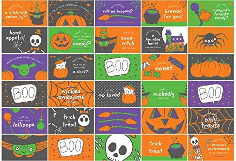GSM Brands Halloween Lanch Box Notes 60 Pacote para crianças e estudantes com 30 designs diferentes de cartões de lancheira