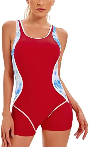 Momane Piece Swimsuit Colorblock Athletic Swimwear calcula o pescoço Boyshorts Monokini de roupas de banho de uma peça Monokini