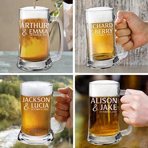 Canecas de cerveja personalizadas teemore Adicionar seu nome Gravado de aniversário de vidro de vidro de casamento de