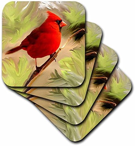 3drose cst_4442_4 Redal Red Cardinal Ceramic Tile Coasters, conjunto de 8