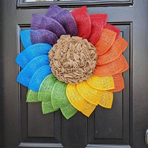 Jahh Artificial Wreath Decoration Porta Parede pendurada pingente de guirlanda Rainbow Flor Ring para Mês do Pride Decoração