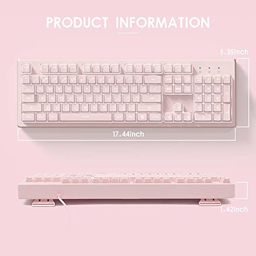 Basaltech Pink Teclado com retroilumentos de LED de 7 cores, 104 teclas Teclado silencioso e silencioso Teclado, teclado