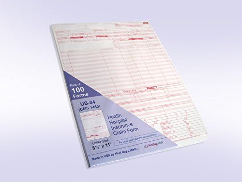 Formulário de reivindicação de seguro hospitalar de saúde do UB-04, laser 8-1/2 x 11 100 formas por pacote