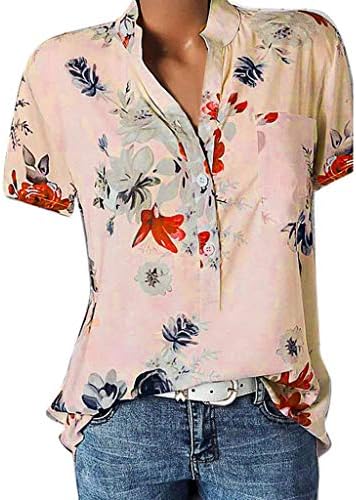 Camisas de verão para mulheres Manga curta FIT SOP S-5XL Floral Trendy Button Casual Down T Tops de pescoço Tees
