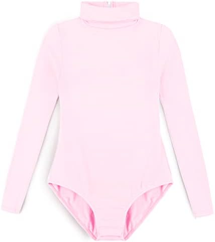 TEGMK GIRLS 'TEQUILAÇÃO BASIC BASIC TURTLENECK SLUVE LELOTARD COM SNAPS DURÍVEL, FORNEJO FRONTAL, ZIPPER