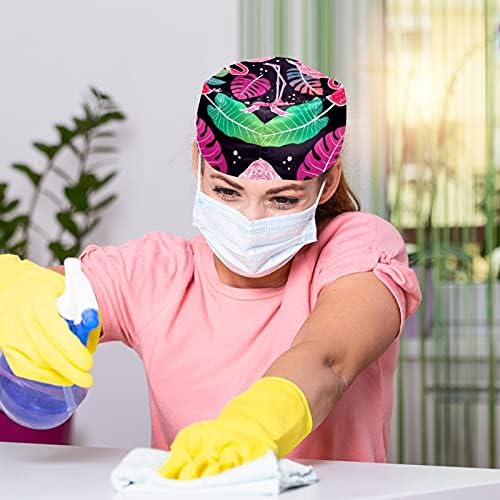 2 Pacote Daisy Amarelo Ajuste Capinho de trabalho com Button & Sweat Band for Nurses Women Ponytail Hat