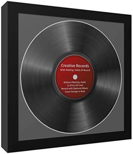 Creativepf [LP12.5X12.5BK-B] LP Vinyl Record Album Display com Black Mat, LP Record Insert, Glass and Wall Hanger