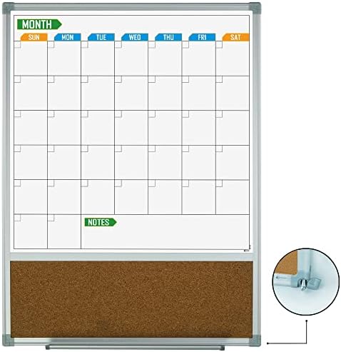 Calendário mensal apagam o quadro branco, 24 x 18 combinação de calendário de apagamento seco vertical/placa de