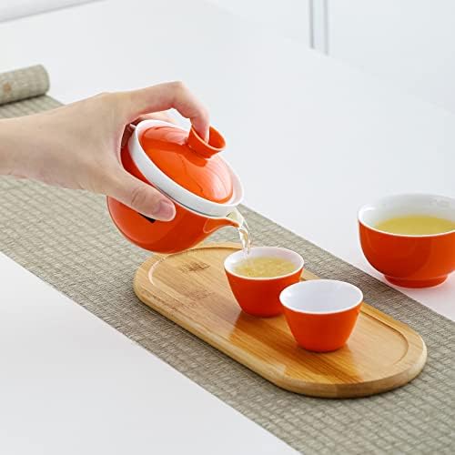 Conjuntos de chá portáteis de viagem para adultos, conjuntos de chá para mulheres xícaras de chá de cerâmica com bule de chá, 2 xícaras