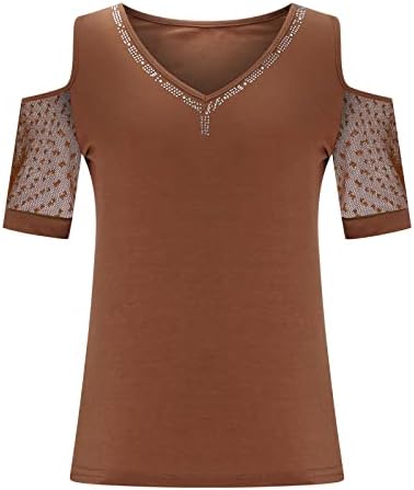 Plentop feminino camisetas de manga curta, camisetas plissadas de pescoço feminino Túnica básica do verão com túnica básica com camisetas casuais casuais