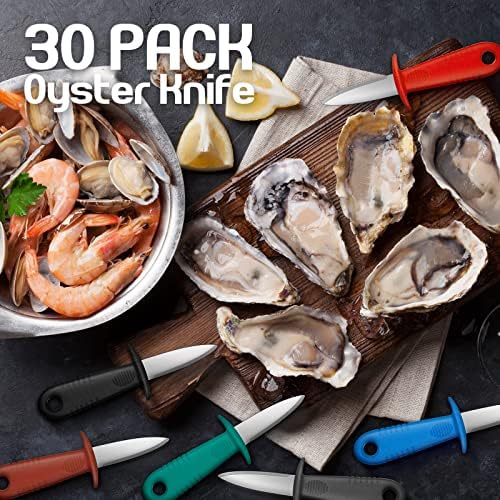 Minatee 30 PCs Oyster Shucking Knife Stainless Oyster Oyster Oyster abridor de ostra com alça sem deslizamento para molho de camarão
