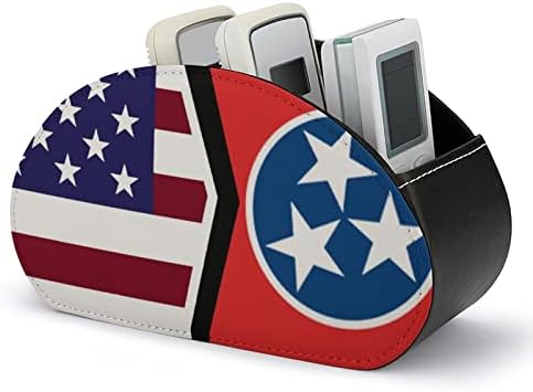 American e Tennessee State Flag TV Remote Control Holder com 5 Compartamentos PU Organizador de armazenamento de caixa de couro para material de escritório
