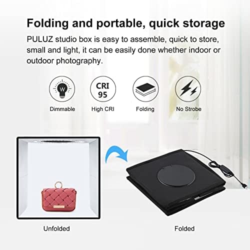 Caixa de estúdio fotográfica, Puluz Mini Dobring Lightbox Ring Led Light Light Photo Studio Photography Shooting Box Box Kit 12 Cores Castas USB Caixa de luz USB para telefones DSLR Câmera