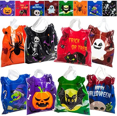 EpdPlay 80 PCs Sacos de tratamento de Halloween, sacos de doces de cordão de Halloween, sacola de brinde de plástico para fazer festas de Halloween, sacos de Halloween para crianças