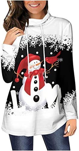 Pulloves de manga comprida feminino Camisa de túnica de cordão de capota de capota de túnica casual blusa de férias de Natal