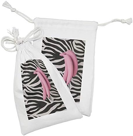 Conjunto de bolsas de tecido de bananas de Ambesonne de 2 bananas rosa em design de estampa de animais de zebra, saco de cordão