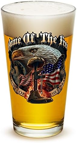 Copos de cerveja? Presentes do herói americano para homens ou mulheres? Home of the Free por causa dos bravos copos de cerveja americana? Glass de cerveja soldado americano com logotipo - conjunto de colecionadores de 4 peças