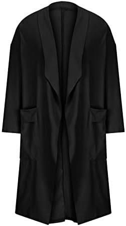 Cardigã longo para mulheres moda moda sólida camada fina de manga longa aberta capa longa casual blusa solta com bolso