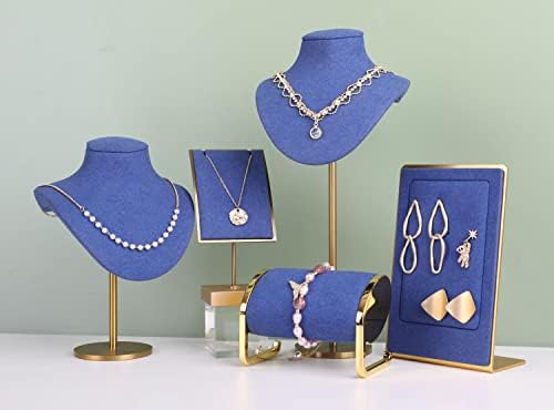 Gemeshou 4pcs Definir exibição de jóias de veludo azul para colar e pulseira, cabide de colar de jóias azuis, pulseira de veludo e suporte para vender 【Blue 4pcs Conjunto】