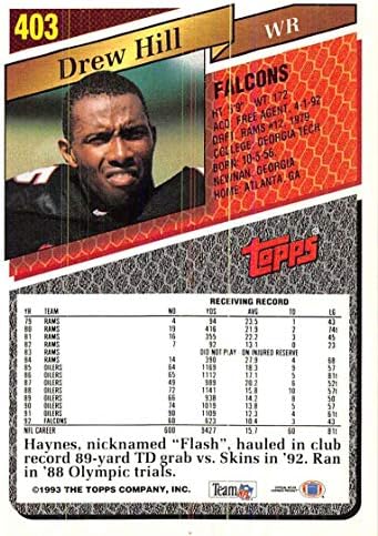 1993 Topps Football #403 Drew Hill Atlanta Falcons NFL Trading Card da Topps Company