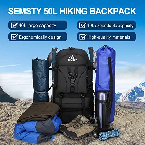 Backpack de caminhada semsty, 40L+10L Expandível Voo de viagens Aprovado, acampamento, mochila de viagem para homens e mulheres