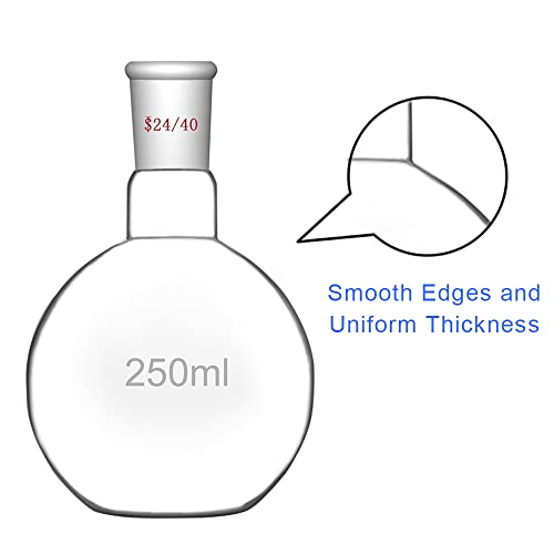 Flask de fundo plano de fundo plano de vidro borossilicato, com junta externa padrão do cone 24/40, 250ml