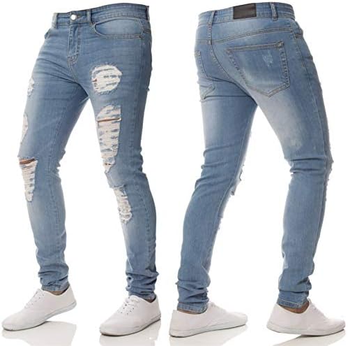 Calças de calças de jeans de jeans magros e desgastados
