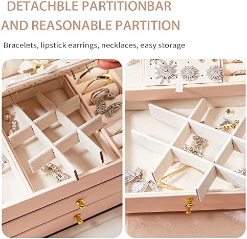 Buti4WLD Jewelry Box for Women, caixa de armazenamento de jóias portáteis de 3 camadas com trava, capa de jóias de viagem de couro