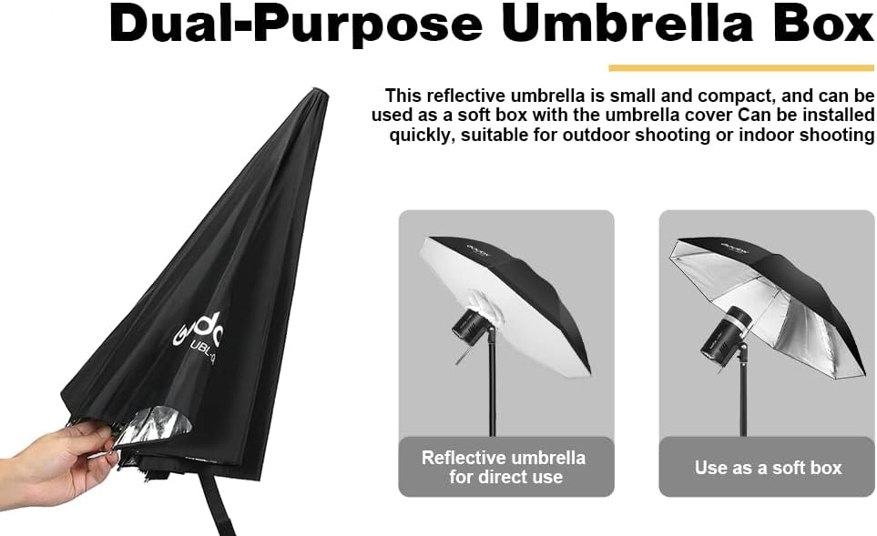 GODOX UBL-85S 85cm 33,4 ”de prata preta Reflexivo Umbrella Photography Studio Gubla leve com grande tampa de difusor para gravação