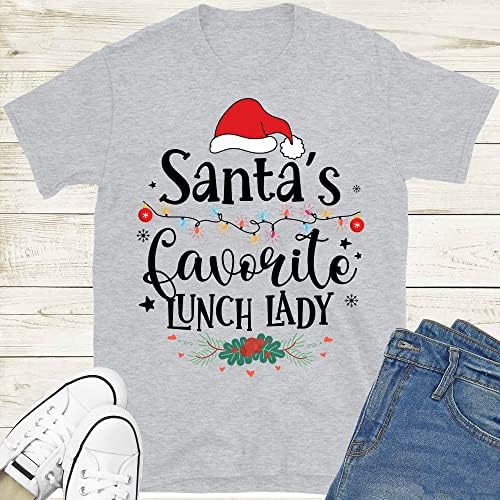 MOOBLA Papai Noel Camisa de dama de almoço, almoço de Natal, camisa de cafeteria, trabalhadora de cafeteria, almoço