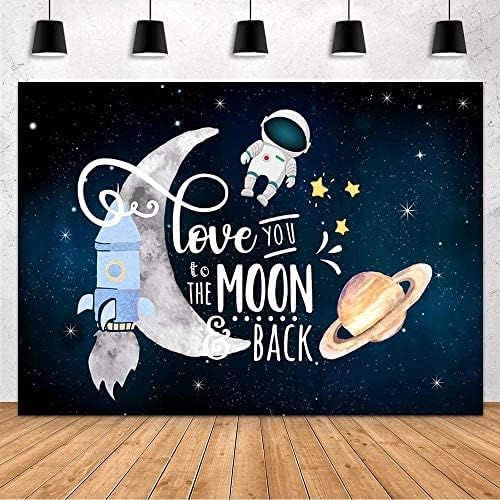 Mehofond te amo até a lua e costas de fundo decoração de chá de bebê decoração space space space astronauta bolo de bolo de bandeira