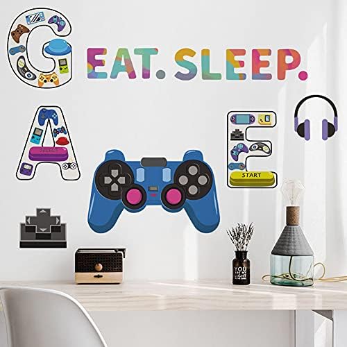 Wallpark Creative Game Controller Decalques de parede Eat Sleep Game Adesivos de parede, crianças infantis Baby Home Room Nursery