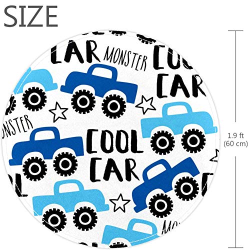 Cartoon Legal Blue Car Black Wheel Padrão, capacho não deslizante 23,6 Ranta de tapete redonda tapetes tapetes para crianças quarto de bebê quarto berçário