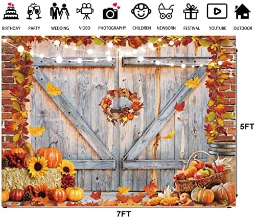 LTLYH 7x5ft outono Ação de Graças Fotografia de Ação de Autonmop Pumpkin Colhest Barn Background Ação