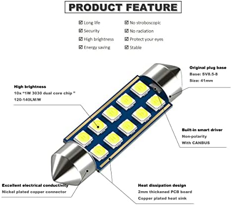 Dodofun 41mm 42mm festoon 211-2 569 578 6411 6000k Branco branco LED brilhante Bulbos para luzes interiores do carro
