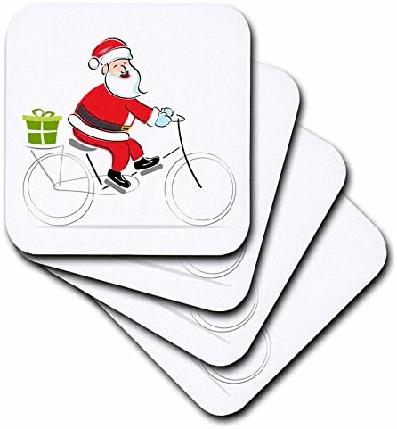 3drose cst_158571_1 Uma fofa cláusula de Papai Noel montando uma ilustração de bicicleta montanhas -russas macias, conjunto de