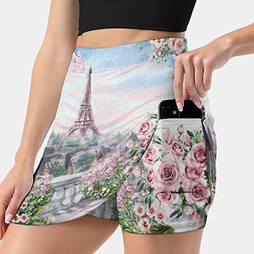 Verão em Paris pintando skort feminino de cintura alta A-line curta saia dupla camada esporte saias de golfe