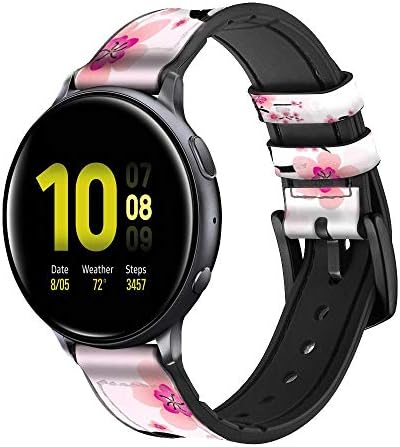 CA0281 Plum Blossom Leather & Silicone Smart Watch Band Strap for Samsung Galaxy Watch, Watch3 Active, Active2, Gear Sport, Gear S2