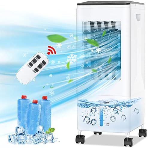 Ar condicionado portátil, 3 em 1 ar-condicionado portátil para sala, 5,5L de refrigerador de ar evaporativo com remoto, 3 velocidades