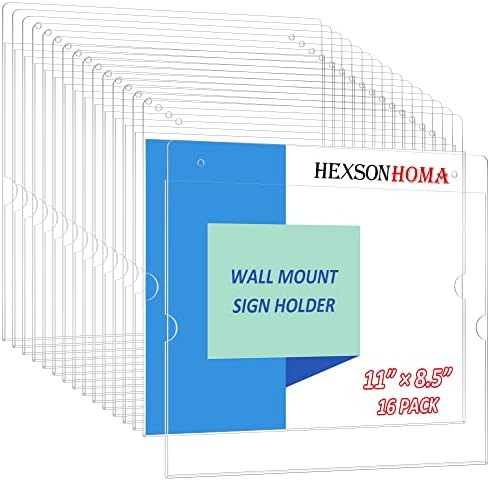 HEXSONHOMA 16 PACK 8.5X11 STILTER HORIZONTAL ACRYLIC SPILL, suporte de sinal de montagem na parede transparente para parede de escritório, quadro da revista acrílica