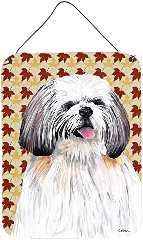 Tesouros de Caroline SC9223DS1216 Shih tzu Folhas de outono Folhas de retrato ou porta penduradas, placa de parede de parede de parede