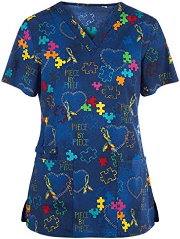 Scrubs para mulheres com bolso de manga curta V pescoço de tamanho grande uniforme de enfermagem estampado tshirts tshirts