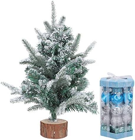 Bestoyard Decorações de Natal Pequenas Árvores de Natal Artificial Acelerado: Mini Snow Flocked Xmas Tree com ornamentos LED Light Bording pendurados para decoração de lareira de festas de férias de inverno Decoração