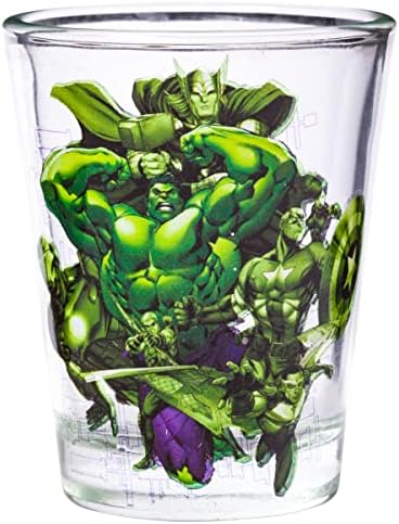 Silver Buffalo Marvel Team Vingadores 4pc Clear Mini Glass Conjunto, 1,5 onças