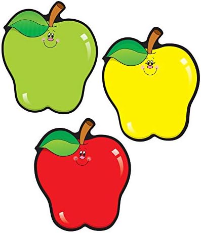 Carson dellosa 36 peças Red, verde e amarelo Fall Apple Bulletin Board Cutouts, recortes de maçã para quadro de avisos, recortes na sala de aula de outono, decoração da sala de aula de outono