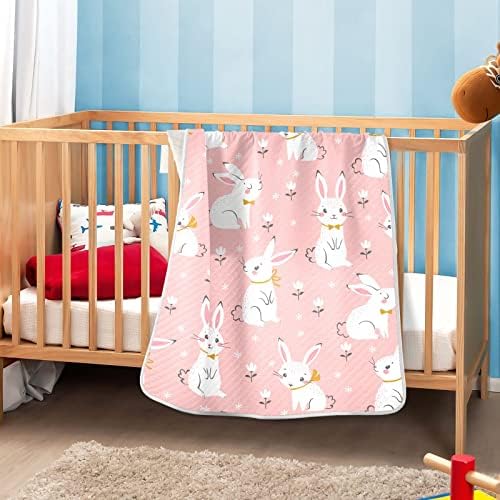 Cobertor de coelho fofo cobertor de algodão para bebês, recebendo cobertor, cobertor leve e macio para berço, carrinho, cobertores de berçário, 30x40 em rosa